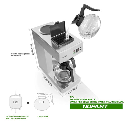 12 Cup Commercial Drip Coffee Maker with Glass Carafes and Two Warmers for Cafe Bar Restaurant Office Breakroom Stainless Steel