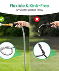 Stainless Steel Garden Hose With Metal Leader, 3 Ft Long, showing flexible no kink design next to rubber hose