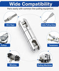 Heavy Duty Cable Pulling Swivel Forged Alloy Steel 360 Degree Bearing Link showing compatibility with wire ropes and pulleys.