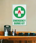 Burn Injury Emergency First Aid Sign Aluminum Safety Plate 8x12 Inches For Factory Workshop And Public Venue on wall