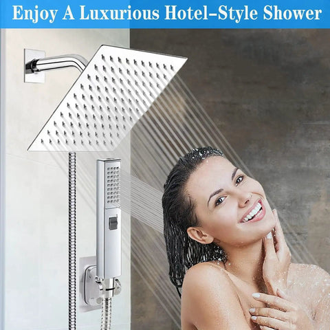 Dual Shower Heads With Handheld Spray Combo, 6 Inch Square Rain Shower Head With 78 Inch Stainless Steel Hose