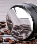 53mm Coffee Distributor And Tamper With Dual Head Leveler For 54mm Portafilter Baskets next to coffee beans
