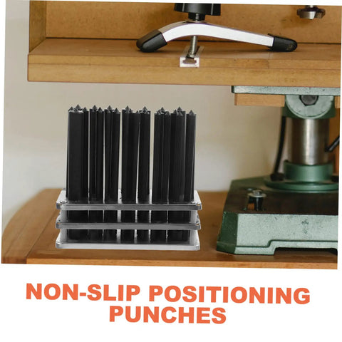 Pin Punch Set 28Pc Cylindrical Punches Drilling Tools Maintenance Kit for Home Repairs on a wooden shelf with non-slip base