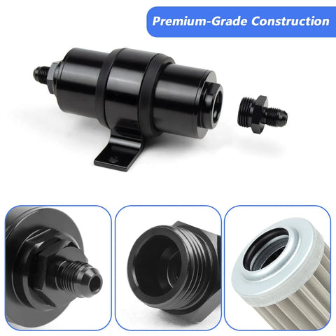 Plug And Play 10 Micron Inline Fuel Filter Kit With 6AN 8AN 10AN Adapters, One Half Inch Barb Fittings, Replacement Element