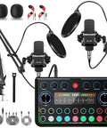 Upgraded Dual Mic Podcast Kit Bundle With Denoise And 10 Built In Effects Plus 4 Custom Sound Pads Bluetooth Wireless Music