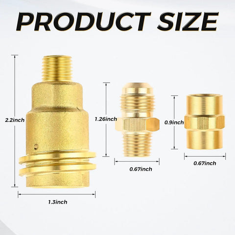 Propane Gas Fitting Adapters Kit Three Pack sizes of QCC1, 3/8 flare, and 1/4 NPT coupler for BBQ grill stove heater RV