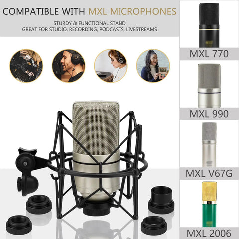 For Creators Microphone Shock Mount With Anti Vibration Suspension For MXL 770 990 R77 Tempo V67G 2006 R144 Mics shown with accessories