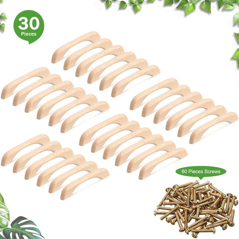 Wood Drawer Pulls Set Of 30 Unfinished Cabinet Handles With Screws For Drawers Dresser Wardrobe Replacement Hardware 5 Inch