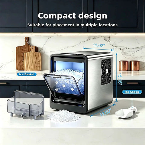 Premium Countertop Nugget Ice Maker Producing Sweet Chewable Pellets In Record Time With Heavy Duty 35 Pound Daily Output in compact design.