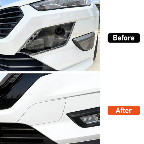 Nissan X Trail Rogue Tow Hook Cover Left Front Bumper Towing Eye Cap Replacement For 2017 2018 2019 2020 White Driver Side Easy Install Compatible With 622A0 6FL0H 622A0 6FV0A before and after installation
