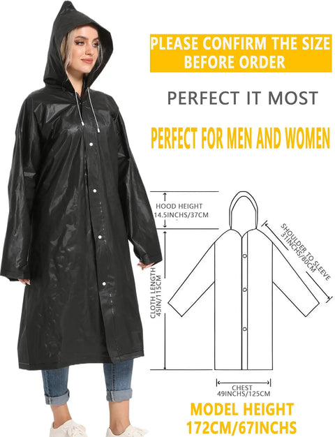 Two Pack Reusable Rain Ponchos For Adults With Hoods And Sleeves In Black Perfect For Emergency Prep And Everyday Weather