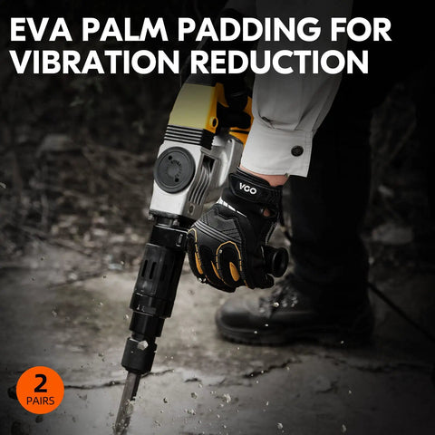 Mechanic using power tool with Two Pair Heavy Duty Safety Work Gloves For Mechanics And Construction Anti Vibration And Impact Resistant Rigger Gloves