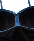 Close-up of Push Up Tankini Top For Women Ruched Tummy Control Swim Top In Blue Size US 12 with padded cups.