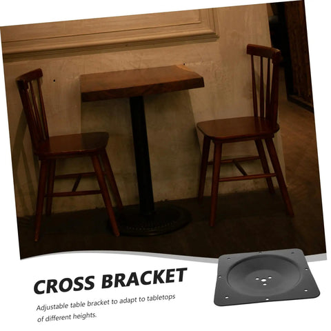 Heavy Duty Cast Iron Table Leg Connectors Lock Down Wobbly Furniture Fast No Sweat Rock Solid Stability For Your Favorite Tables And Chairs DIY Friendly Furniture Hardware seen on a black table with wooden chairs in a cafe.
