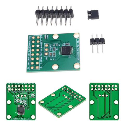 AS5047P Encoder Module Development Board For SimpleFOC Projects, Delivers Precise Position Feedback With SPI Interface, Plug And Play Design, Easy Integration For Robotics, Automation, And Motion Control Systems. green PCB encoder module with headers and pins
