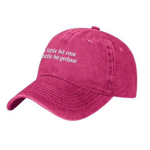 Dope Lil Bit Emo Yeehaw Style Hat For Women Adjustable Cap With Front Artwork in pink with white text