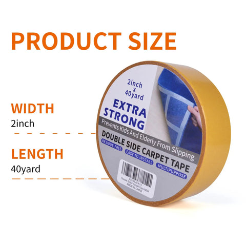 Heavy-Duty Double-Sided Carpet Tape That Stays Put 2 Inch Wide 40 Yard Rug Tape For Wood Tile Vinyl Floors Package