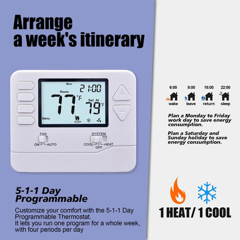 Keepin It Comfy With A 5-1-1 Day Programmable Thermostat For Your Home Conventional Single Stage 1 Heat 1 Cool