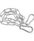 Stainless Steel Chain Gate Latch with Dual Carabiner Ends, weatherproof chain and hooks for outdoor use.