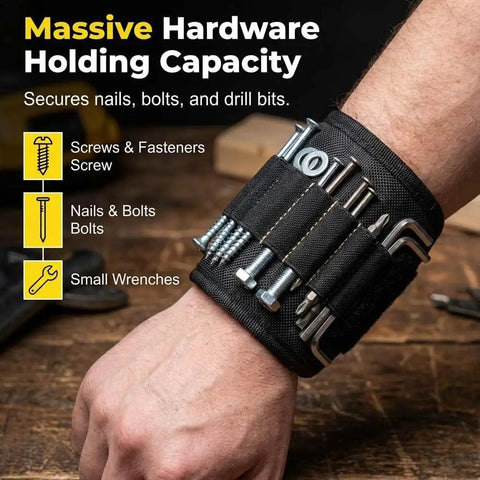 Adjustable Magnetic Wristband For Screws Nails And Small Tools Perfect For Mechanics Handymen And DIYers Keeps Tiny Parts Secure On Your Wrist For Quick Access And Faster Builds With Pro Grade Convenience black mesh wristband with tools