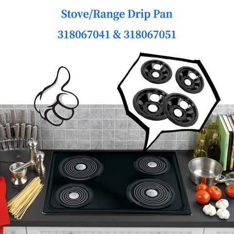 Black Porcelain Drip Pan Set 4 Pack Replacement For Frigidaire Electric Range Stove Burners 5304430149 5304430150