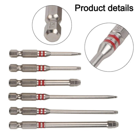 Heavy Duty Magnetic Hex Screwdriver Bits Set With Pagoda Torque Tip 6 Piece Multi Size Kit Built To Fit Electric Drills And Wrenches Perfect For Pro Pros And Weekend Warriors Who Need Serious Grip And Quick Fixes., six metal hex driver bits with red rings and magnetic tips shown in different lengths