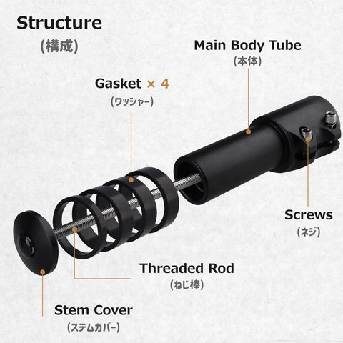 Disassembled parts of Aluminum Alloy Handlebar Riser Extension Stem 123 Mm For One And One Eighth Inch Threadless Steerer Fits MTB Road BMX Bikes Adjustable Height With Washers Black Upgrade Your Ride