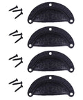 Antique Black Cast Iron Cup Bin Handles With Hella Sturdy Heavy Duty Craftsmanship And Legit Scratch Proof Finish For Vintage Cabinetry Refresh Project Pack Of Four Hardware with screws