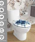 Elongated Toilet Seat Quiet Close Quick Release Bathroom with floral design, fitting standard toilets, easy to clean.