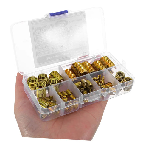 50-Piece Metric Thread Insert Kit For DIY Repairs, Assorted Helical Wire Inserts, Carbon Steel Self Tapping Thread Repair Tools, Screw Sleeve Insert Set For Damaged Threads, Quick Fix And Strong Hold in plastic case