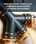 Heavy Duty Three Way Dust Collection Fitting With Y Shaped Splitter showing ABS molded connections for dust control.