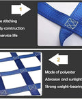 Rock Solid Heavy Duty Hoisting Lifting Cargo Net For Material Handling Built From Dense Weave Polyester showing dense stitching and strong textile construction.