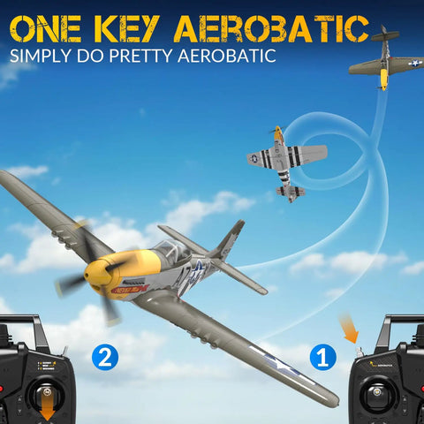 Beast Ready To Fly 4CH Brushless P51D Mustang RC Plane performing aerobatics with radio controls visible beneath.