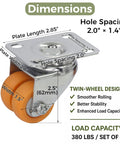 Heavy Duty 1.5 Inch Dual Wheel Casters Set Of 4 Featuring Two Wheel Brakes And Top Shelf Chrome Finish for dimensions and specifications.