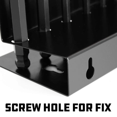 Close-up of the metal storage rack for Metric T Handle Hex Key Set With Ball End Wrenches 2mm To 10mm Chrome Vanadium Steel.