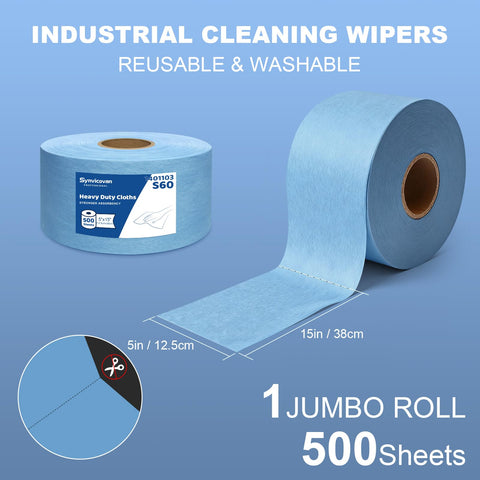 Top Notch Heavy Duty Cleanroom Wipes Lint Free Cloths Ultra Absorbent Towels Jumbo Roll Blue 15x5 Inches 500 Pieces