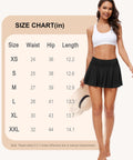 Woman wearing Period Swim Skirt With Leakproof Bikini Bottoms And Zip Pocket High Waist Waterproof Bathing Suit next to size chart.