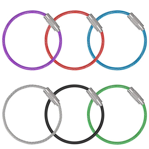 4 Inch Wire Keychain Cable 12 Pack In 6 Assorted Colors Heavy Duty Connectable Loop For Outdoor Hiking Travel Rugged Stainless Steel Key Ring Holder