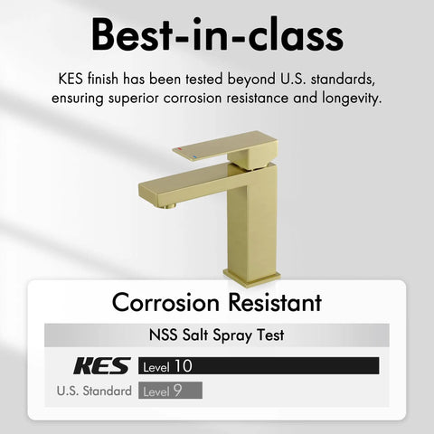 Brushed Gold Single Hole Bathroom Faucet With Modern Vanity Style, Single Handle, highlighted corrosion resistance level 10.