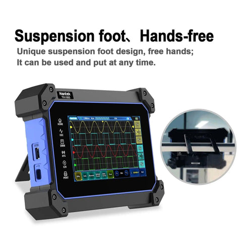 TO1112D Touch Screen Tablet Oscilloscope With Two Channel Handheld Digital Scope showing suspension foot design.