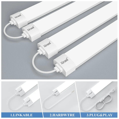 Two Pack Linkable LED Shop Lights 2ft And 4ft Waterproof Tubes 5000K Under Cabinet Lighting 18W Each Bright 1800 Lumens