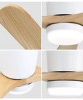 42" Low Profile Ceiling Fan with Light, Matte White Wood Blade Flush Mount Fan, close-up of wood blades and light fixture.