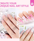 Acrylic Nail Kit With UV Light For Home DIY Easy Starter Set showing floral nail art design on manicured hands.