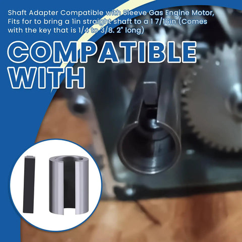 Heavy Duty Shaft Adapter From 1 Inch Straight Shaft To 1-7/16 Inch, Fits Gas Engine Pulleys, Includes 1/4 To 3/8 Inch Key, 2 Inch Long, Black, Sleeve Attachment For Easy Pulley Conversion on gas engine pulley