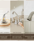 Brushed Nickel Utility Sink And Laundry Faucet For Home Use, 4 Inch Center Set, ceramic cartridge, easy to clean design