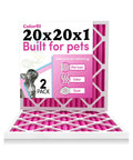 Pet Friendly Air Filter 20x20x1 2 Pack Made In USA Color Changing Odor Removal For Cats And Dogs MERV 8 in pink, packaging view
