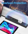 Must Have Workspace Essential Featuring Six Heavy Duty Outlets And Legit Surge Protector Rated At 600 Joules Along With 15 Amp Capacity While Shielding Devices From Dangerous Voltage Spikes Daily Use, showing power strip with overload protection.