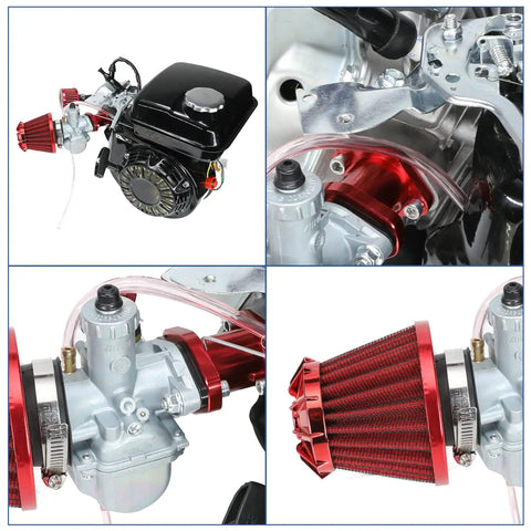 VM22 Carburetor Kit Replacement For Predator 212cc 196cc 224cc Engines with red air filter and detailed engine components.