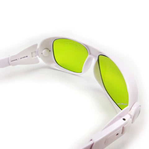 Pro Level Rugged Laser Safety Goggles With Universal EP Replacement Lenses For UV And Fiber Laser Protection. Close-up view.