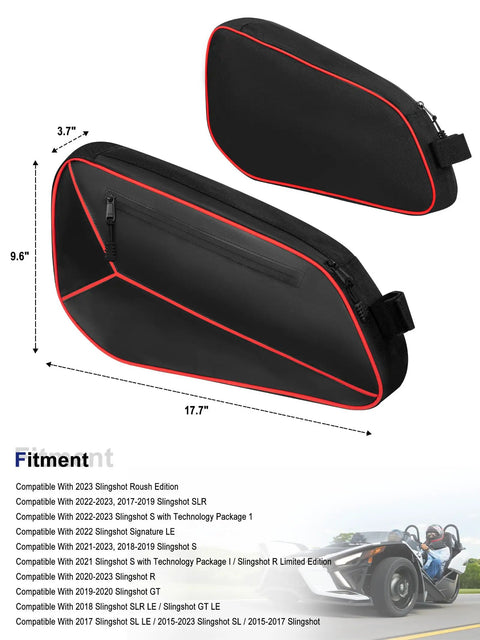 Waterproof Side Door Storage Bags For Polaris Slingshot 2015 To 2023, dual compartment organizer with SBS zippers, side view